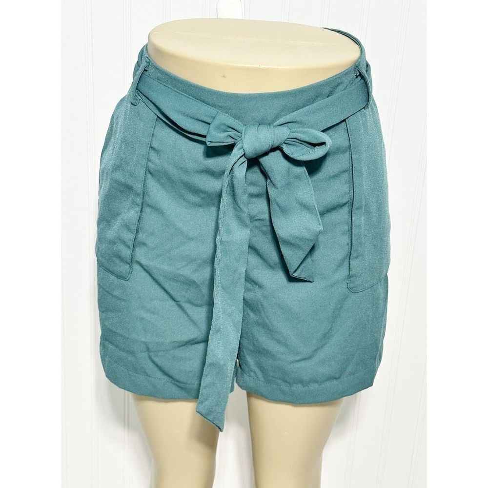 A New Day Women's High-Rise Tie‎ Waist Paperbag Shorts Pockets Green XL